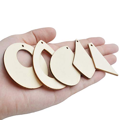Wood Earring Findings,50 Pcs Unfinished Wood Earring Blanks Dangle Earrings Wood Charms with 60 Earring Hooks and 60 Jump Rings for Earrings Jewelry