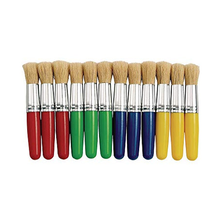 Colorations® Stubby Chubby Brushes, Set of 12, Kids Craft Paint Brushes, Paint Brushes for Kids, Children's Paintbrush, Easy to hold and move the Colorations