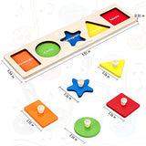 QODOFLR First Shapes Knob Chunky Wooden Peg for Baby，Geometric Shape Sorting Toy, Montessori Educational Learning Peg Puzzle，Great Preschool Puzzles QODOFLR