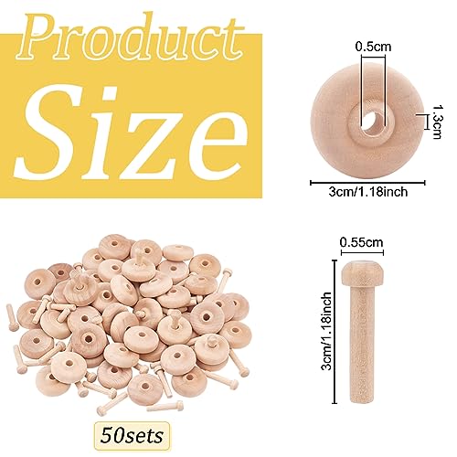 OLYCRAFT 50Pcs 1.2x0.5 Inch Wooden Craft Wheels with 50Pcs 1.2 Inch Wooden Sticks Unfinshed Wooden Wheel Small Wood Wheels Flat Wooden Craft Wheels OLYCRAFT