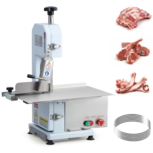 GARVEE Meat Saw for Butchering, 550W Bone Saw Machine, 0.39～5.7 Inches Cutting Thickness with 6 Saw Blades, Meat Bandsaw Butchering with Workbench GARVEE