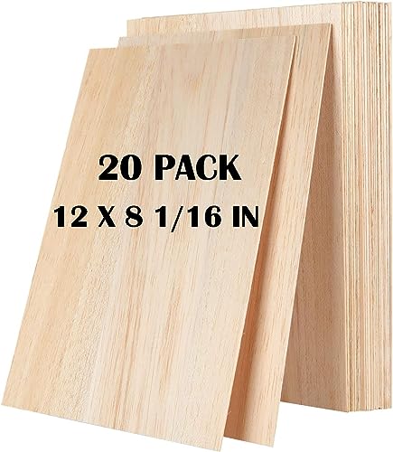 20PCS Balsa Wood Sheets 12x8x1/16 Plywood Board Thin Basswood Sheet Natural Unfinished Wood Board for Architectural Model DIY Maker House Aircraft
