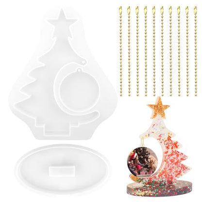 Photo Frame Silicone Mold with 10pcs Chain Accessories Christmas Tree Shaped Epoxy Resin Molds DIY Crafts Photo Decor Casting Tools for Home Table - WoodArtSupply