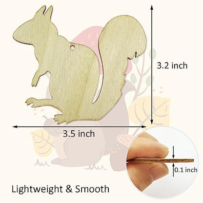 30 Pieces Unfinished Squirrel Wood Cut Out Squirrel Wood DIY Crafts Cutouts Blank Wooden Squirrel Shaped Hanging Ornaments with Hemp Ropes for Fall - WoodArtSupply