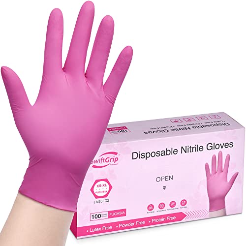 SwiftGrip Powder-Free Nitrile Gloves, Medium, 100ct Box - 3-mil, Disposable, Latex-Free, for Kitchen, Cleaning, Estheticians, Hair Stylist - SwiftGrip