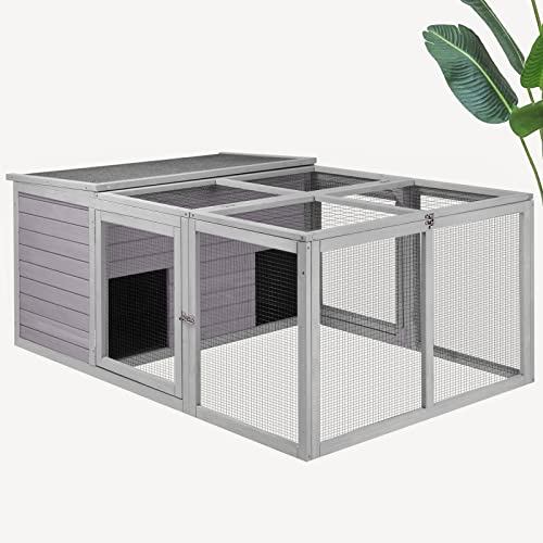 MEDEHOO Chicken Coop Large Wooden Rabbit Hutch Indoor Outdoor with 2 Living House ANG PVC Layer for Chicken, Hutch, Ducks MEDEHOO