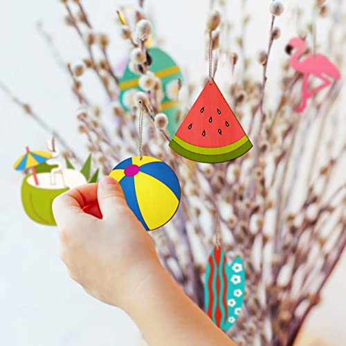 36 Pieces Summer Wood Hanging Ornaments Beach Wooden Slices with