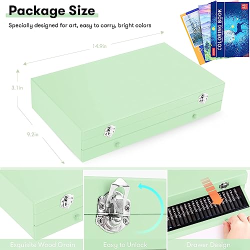 iBayam Art Supplies, 150-Pack Deluxe Wooden Art Set Crafts Drawing Painting Kit with 1 Coloring Book, 2 Sketch Pads, Creative Gift Box for Adults iBayam