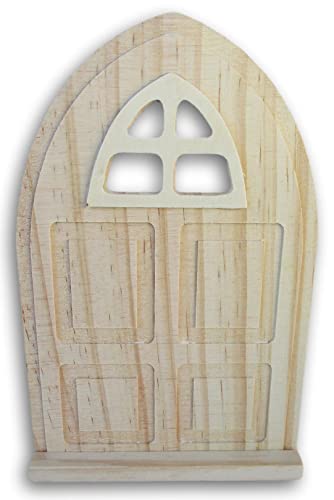 Craft Medley Unfinished Wood Fairy Door - Mini Gate for Dollhouses, Dioramas, Miniature Crafts 4.25 x 6.5 Inches, Brown