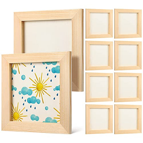 Tofficu 10 Pcs Wooden Picture Frames for Crafts, 4.72X4.72 Unfinished Wooden Frames Paintable Picture Frames, Wood Frames for Crafts Painting Tofficu