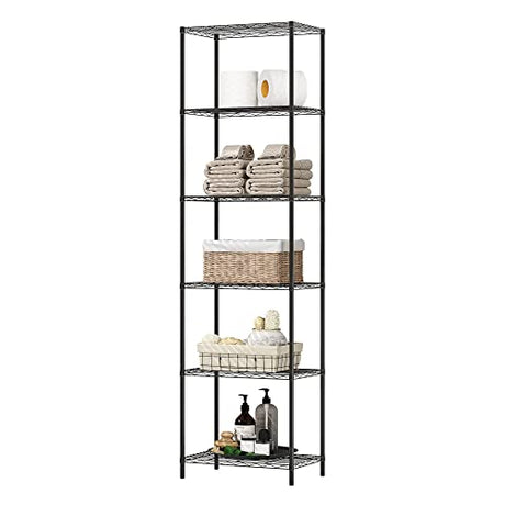 HOMEFORT 6-Tier Wire Shelving, 6 Shelves Unit Metal Storage Rack, Durable Organizer, Perfect for Pantry Closet Kitchen Laundry Organization (Black) HOMEFORT