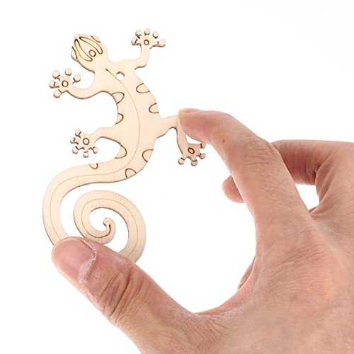 Sewroro Wooden Toys Wooden Flowers 50 Sets Wooden Lizard Cutout Lizard Shape Unfinished Wood Craft Cutouts Wood Gecko to Paint with Ropes for Arts Sewroro
