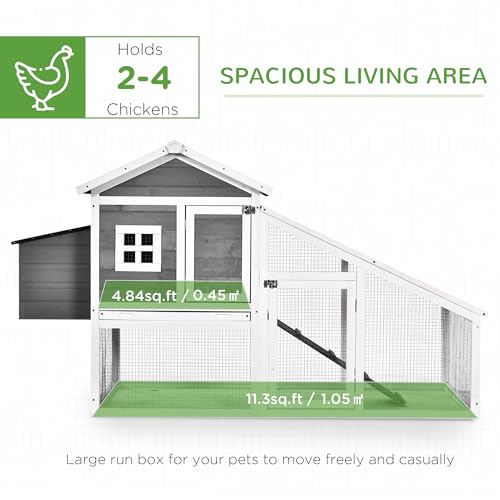 PawHut 69" Chicken Coop Wooden Chicken House, Rabbit Hutch Pen, Outdoor Backyard Poultry Hen Cage with Run with Nesting Box, Removable Tray, Asphalt