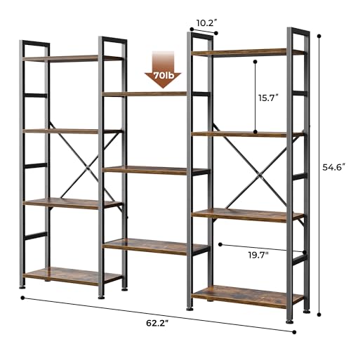 Rustic Brown SUPERJARE 4-Tier Bookshelf with 11 Display Shelves for Home & Office - WoodArtSupply