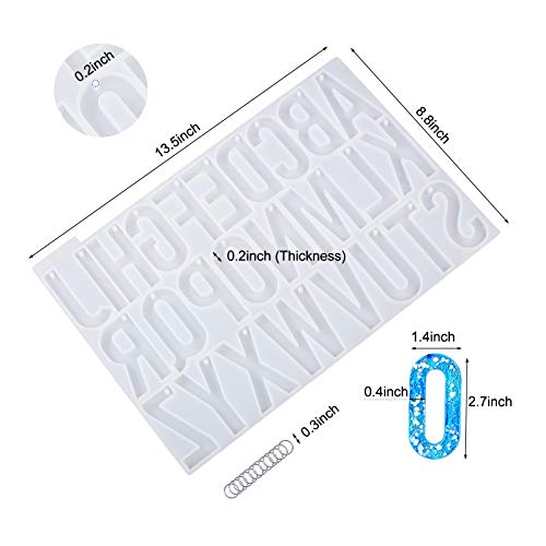 LET'S RESIN Alphabet Keychain Molds with Hole, Large Alphabet Resin Silicone Molds for Epoxy, Resin Letter Molds for Keychain Jewelry Pendant Making LET'S RESIN