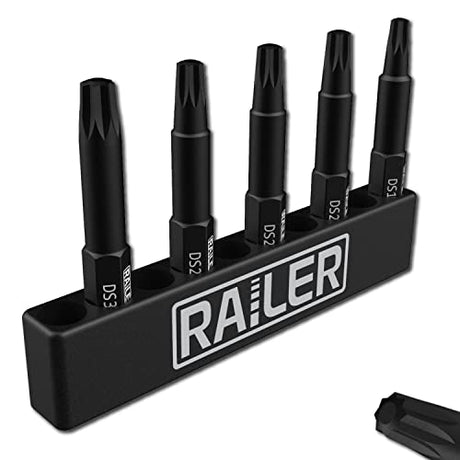 Double Square 8 Point Star Bit Set. Railer Premium S2 Steel 2 Inch 8 Spline Double Square Bit Set With A Storage Bit Holder (5pc Set) Railer