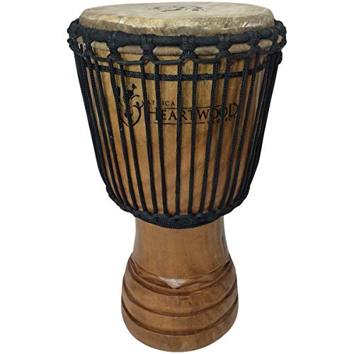 Classic Heartwood Djembe Drum - 9"x 18", Hand-carved, Solid-wood, Goat-skin, from Ghana - WoodArtSupply