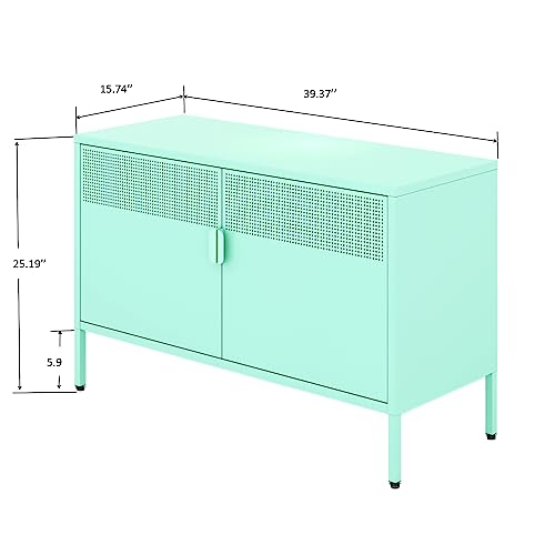 Washsemba 2 Door Metal Accent Cabinet,Green Metal Storage Cabinet with Adjustable Shelf,2-Tier Office Cabinet,Multipurpose Metal Locker Storage - WoodArtSupply