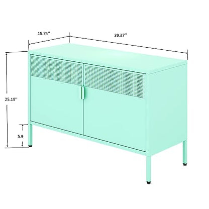 Washsemba 2 Door Metal Accent Cabinet,Green Metal Storage Cabinet with Adjustable Shelf,2-Tier Office Cabinet,Multipurpose Metal Locker Storage - WoodArtSupply