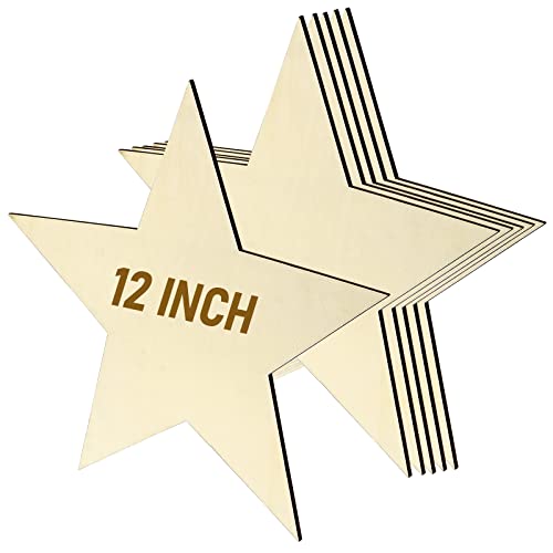 MAHIONG 6 Pack 12 Inch Wooden Star Shapes, Large Patriotic Wood Star Cutouts Bulk, Unfinished Blank Wood Pieces Wooden Start for Craft, DIY, Party