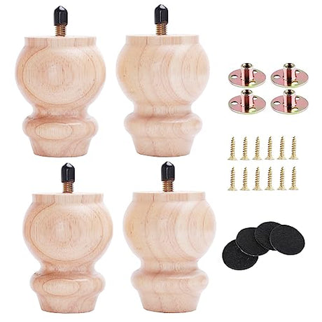 Txcucc 3 inch Furniture Legs Unfinhsed Bun Feet DIY Replacement for Cabinet Sofa Ottoman TV Stand Loveseat Dresser Set of 4 Txcucc
