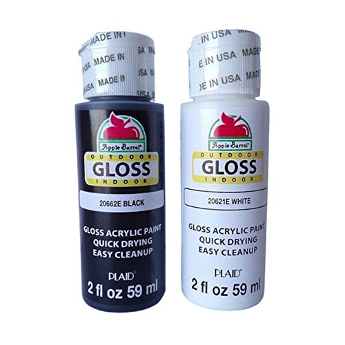 Apple Barrel Acrylic Paint Outdoor Indoor Gloss Set - Black and White (2 Ounces Each) - WoodArtSupply