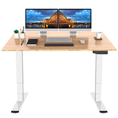 FLEXISPOT Pro Bamboo 3 Stages Dual Motor Electric Standing Desk 55x28 inch Whole-Piece Desk Board Height Adjustable Desk Electric Sit Stand Up Desk
