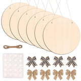 DIYDEC 6 Pack Wood Circles for Crafts 14 Inch Unfinished Wood Slices Blank Wooden Door Hanger Sign Round Wood Discs with Bows Twine Glue Point for DIYDEC