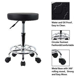 KKTONER PU Leather Round Rolling Stool with Foot Rest Swivel Height Adjustment Spa Drafting Salon Tattoo Work Office Massage Stools Task Chair Small KKTONER