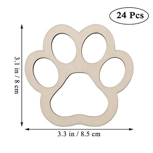 24 Pieces Paw Claw Shape Unfinished Wood DIY Crafts Pet Dog Cat Paw Wooden Cutouts Wood Discs Slices for Home DIY Projects Craft Decor, 3.1x3.3