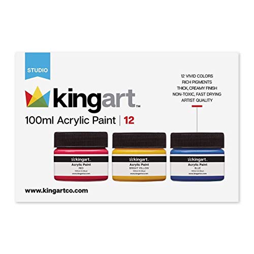 KINGART 5060-12 100ml Jars, Set of 12 Vivid Colors Acrylic Paint, Assorted 12 Piece KINGART