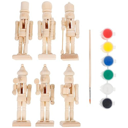 Unfinished Wood Nutcracker 6pcs Christmas Nutcracker Soldier DIY Blank Nutcracker Puppet for Xmas Decor (Random Style)