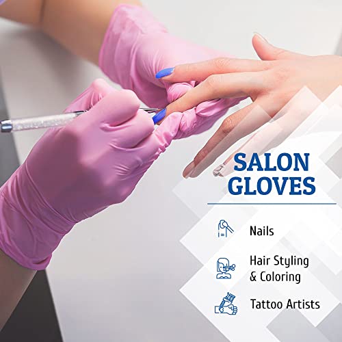 Hand-E Touch Pink Nitrile Disposable Gloves Small, 50 Count - Esthetician, Nail Tech, Microblading, Hair Dye & Stylist, Salon, Cleaning Gloves - Hand-E Touch