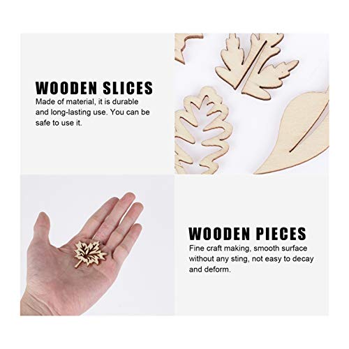 Amosfun 50pcs Laser Cut Wood Embellishment Hollow Out Wooden Leaves Shape Wood Discs Unfinished Wood Cutout for Arts Crafts DIY Decoration Amosfun