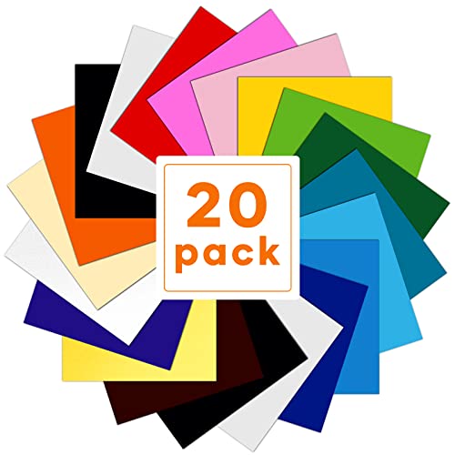 HTVRONT Heat Transfer Vinyl Bundle - 20 Pack 12" x 10" Iron on Vinyl for T-Shirt - 18 Assorted Colors for Cricut, Silhouette Cameo or Heat Press - WoodArtSupply