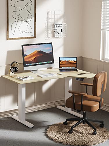Totnz Electric Standing Desk, Height Adjustable Sit Stand up Desk, L-Shaped Memory Home Office Desk with Hook, 55 x 34 inch