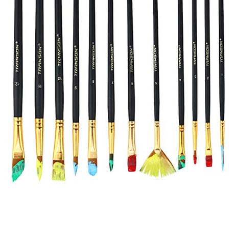 Transon Art Painting Brush Assorted Set of 12 for Acrylic Watercolor Gouache Hobby Painting TRANSON