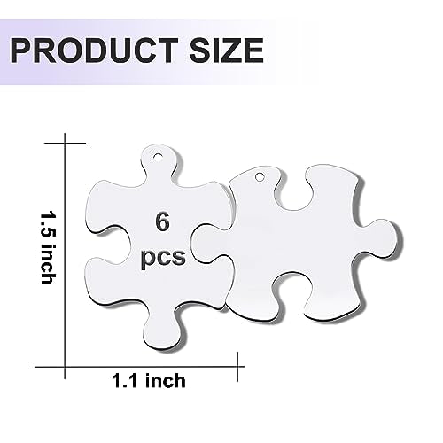 6Pcs Blank Stamping Tags,Blank Matching Puzzle Necklace,Engraving Blank Name Tags Metal Stainless Steel Laser Engravable Patterns as Pet Tags,Key Rainteam