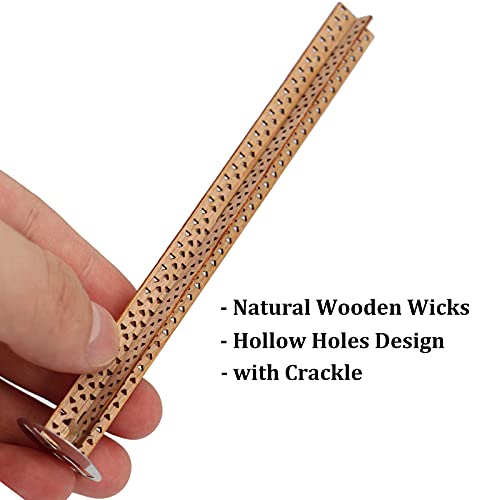 BUENNUS 10 Set Wooden Candle Wicks Crackle Natural Cross Wood Wicks for Candle Making 5.1x0.5inch Hollow Wooden Wick with Metal Base Stand for Soy BUENNUS