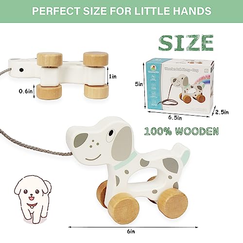WoodenEdu Baby Toys Car,Wooden Pull Along Toddler Toy, Developmental Toy for 1 Year Old Girl Boy Birthday Gift (Dog) WoodenEdu