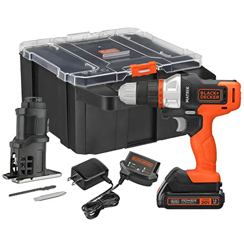 BLACK+DECKER MATRIX 20V MAX Drill Kit, Includes Jig Saw Attachment, Storage Case, Battery and Charger (BDCDMT1202KTJC1) BLACK+DECKER