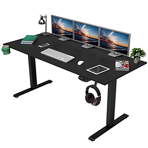 OUTFINE Heavy Duty Dual Motor Height Adjustable Standing Desk Electric Dual Motor Home Office Stand Up Computer Workstation with (Black, 63") Desktop - WoodArtSupply