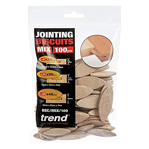 Trend 100pcs Beechwood Joining Biscuits Variety Pack (No. 0, 10, 20) for Woodworking, Joinery, and Furniture Framing, BSC/MIX/100 TREND
