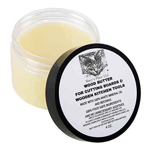 Wood Butter 4 oz Cutting Board Wax Conditioner for Butcher Block and Wooden Kitchen Tools. Macy;s Place Food Grade Protective Mineral Oil and Beeswax - WoodArtSupply