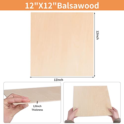 24 Pieces 1/8" x12" x 12" Craft Wood Basswood Sheets Thin Wood Slices Craft Project Board Unfinished Plywood for Laser Cutting DIY Wooden Plate Model FORACKS