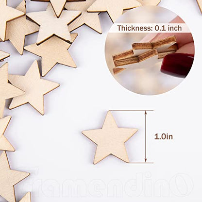 Framendino, 100 Pack Wood Stars Cutouts Unfinished Wooden Stars Pieces Blank Slices for DIY Crafts Wedding Party 1 Inch