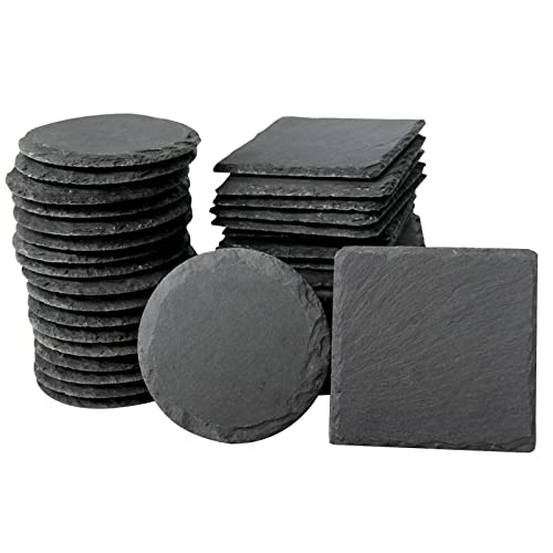 Cakocaco 36pcs Slate Drink Coasters Bar Coasters for Drinks,Natural Edge Slate Stone Coasters,Suitable for Any Table Type, Outdoor Coffee Table, Cool - WoodArtSupply