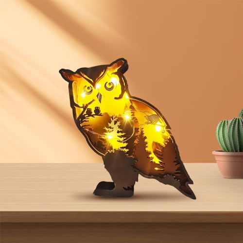 Creative 3D Wooden Owl Lamp - Warm LED Night Light for Home Décor and Gift Ideas Drawelry