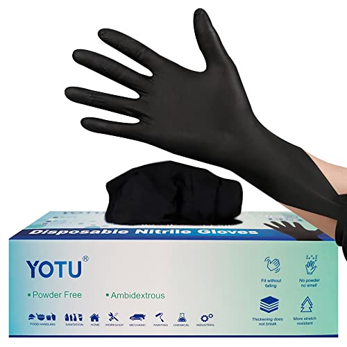 YOTU Black Disposable Nitrile Latex & Powder Free 6-Mil Gloves 100 Count, Textured, Mechanic Wearing, Cleaning, Food Black Medium - WoodArtSupply