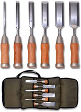 KAKURI Japanese Wood Chisel Set 6 Pcs, Japanese & Western Mixed Style, Made in JAPAN, Professional Heavy Duty Chisels NOMI with Carrying Case for KAKURI